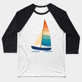 Beach Catamaran sailboat in summer. Retro 70s and 80s color style on white background. Baseball T-Shirt